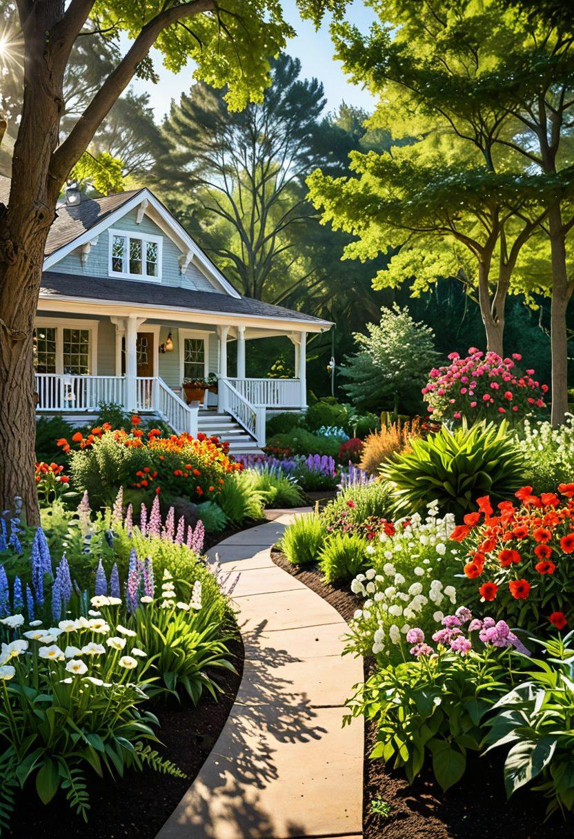 A serene landscape showcasing a thriving nonprofit community, blending natural beauty with modern aesthetics. Include people engaging in sustainable activities like gardening and art, surrounded by vibrant flowers and greenery. Highlight warm sunlight filtering through trees to create a cozy atmosphere, symbolizing hope and beauty. super-realistic. vibrant colors. soft focus.